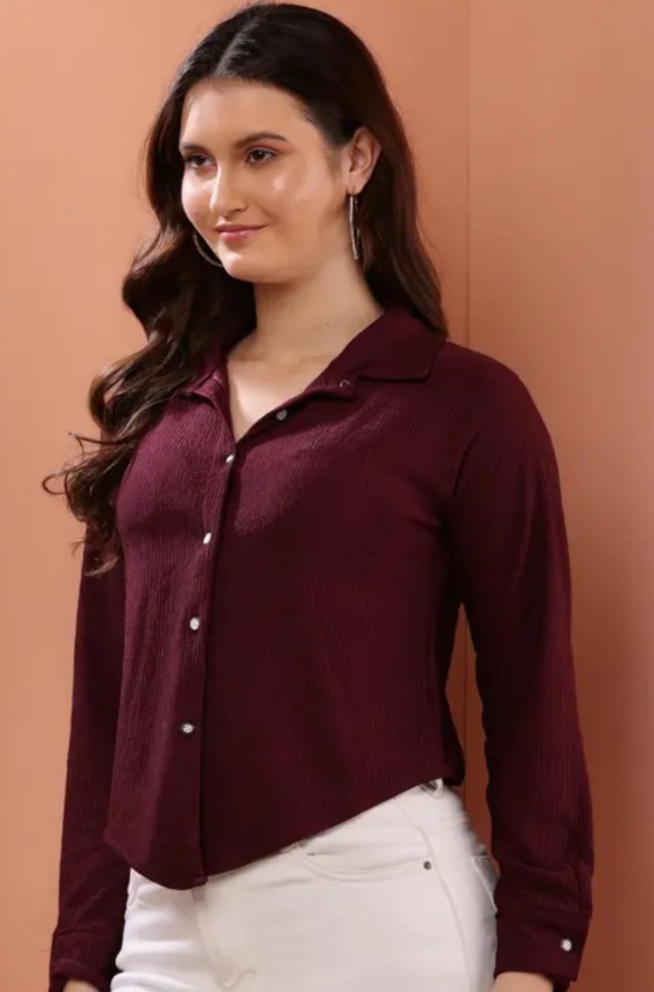 Stylish and trendy wine crop shirt for women