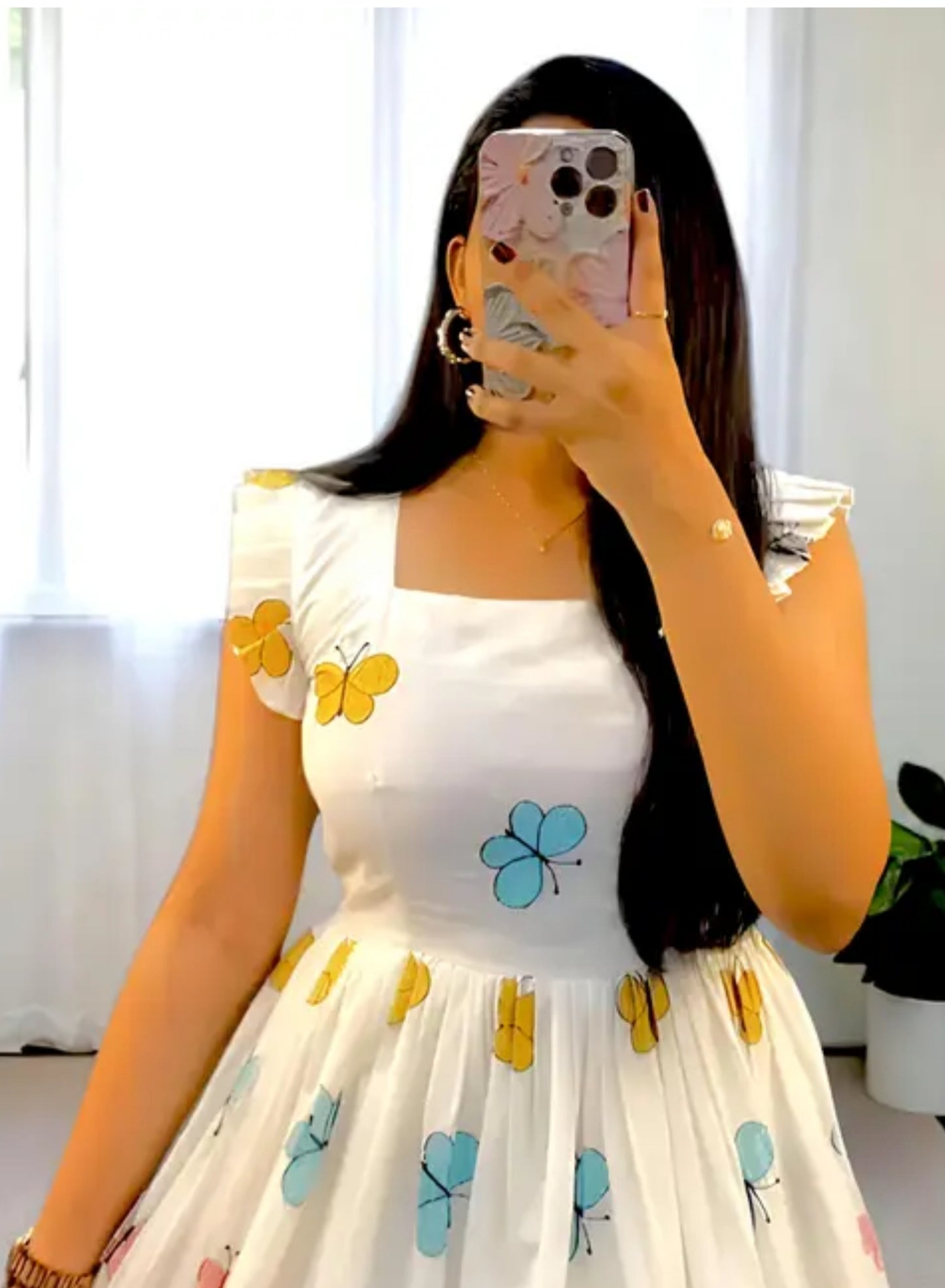 Western Printed Gown. White, Women Printed Kurti