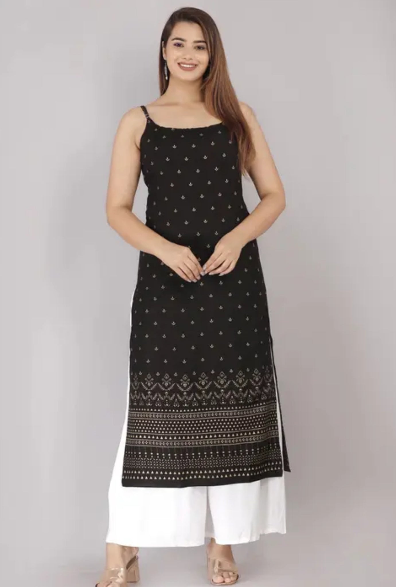 Rayon printed sleeveless kurti