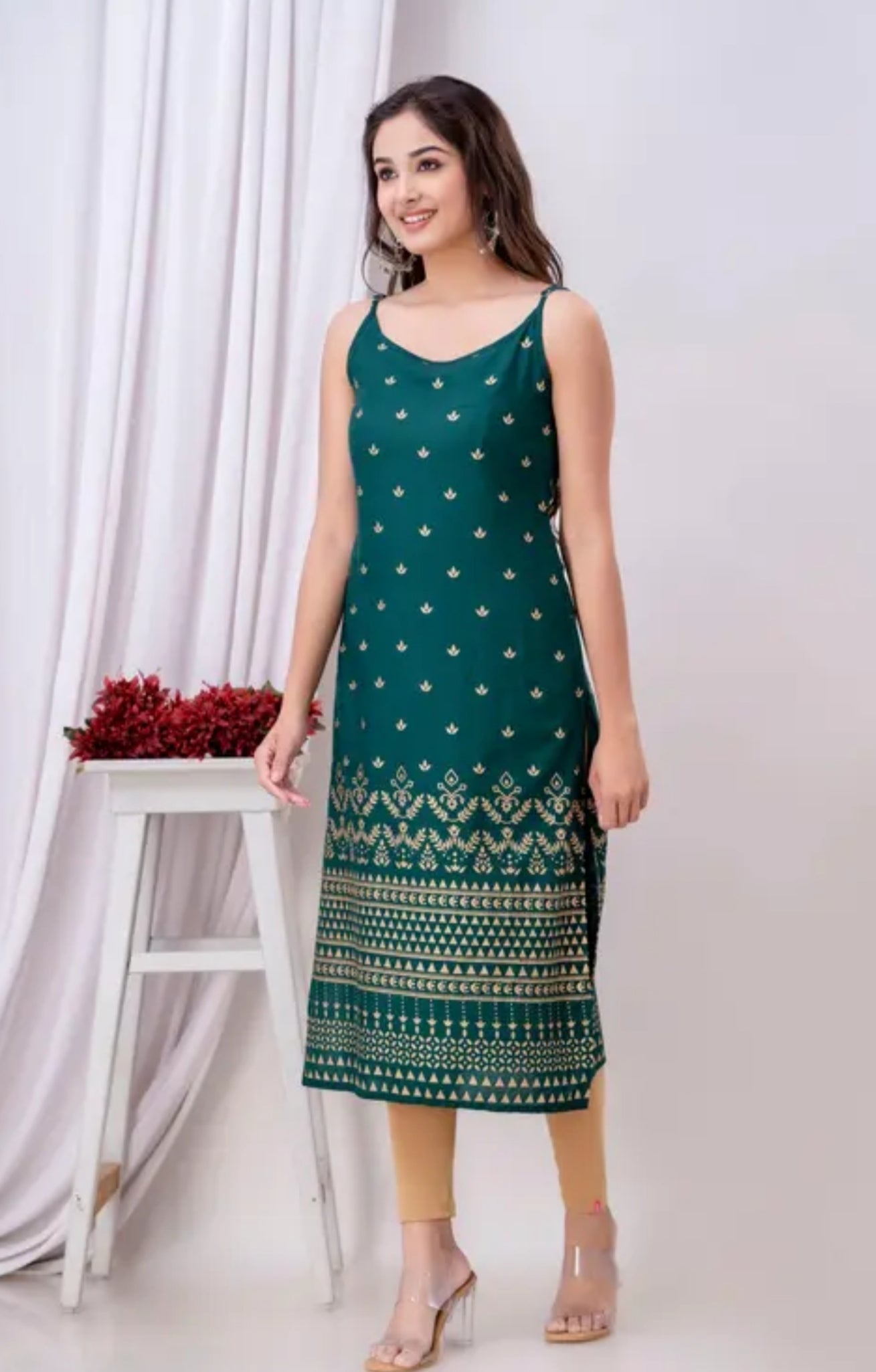 Rayon printed sleeveless kurti