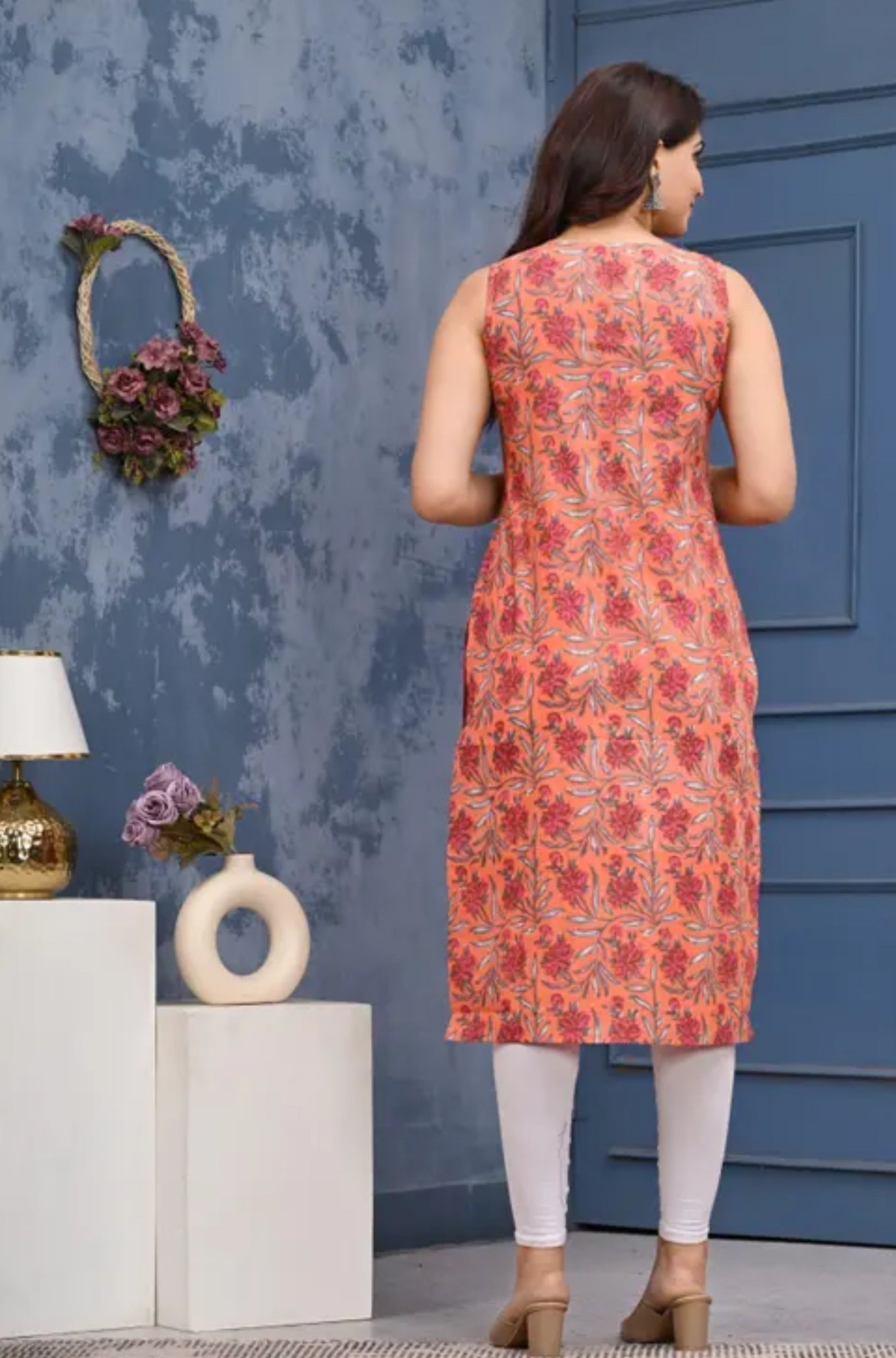 Women Beautiful printed cotton sleeveless kurti
