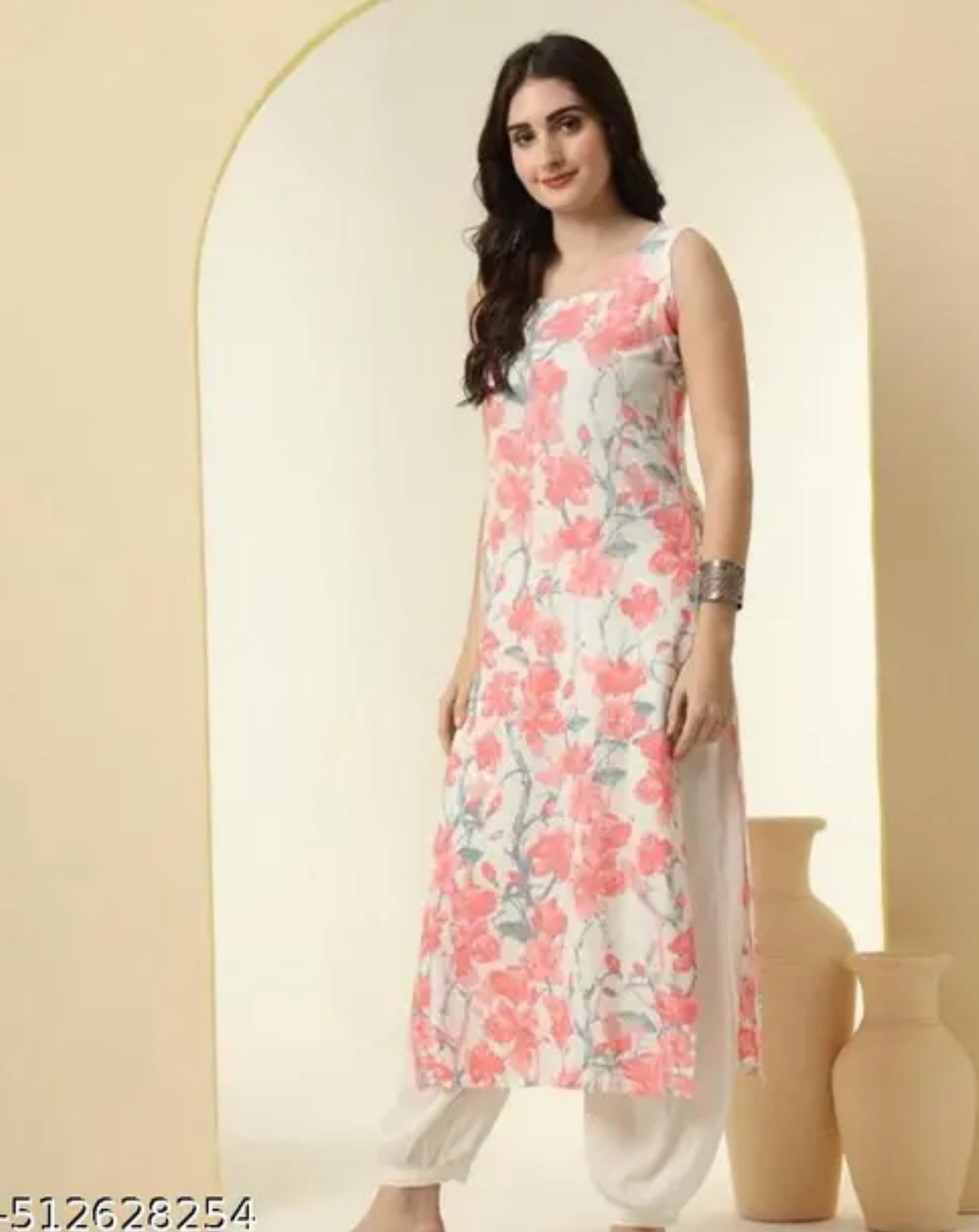 Women Cotton Printed Straight kurti, sleeveless straight long Kurti