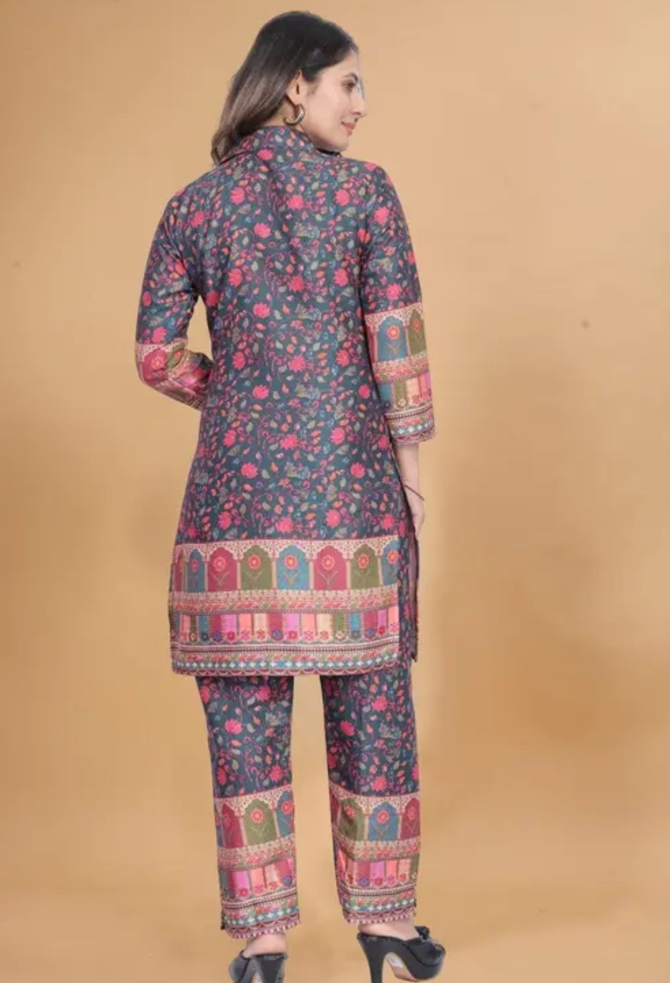 Shirt Collar Floral Printed Straight Kurta with Trouser for women