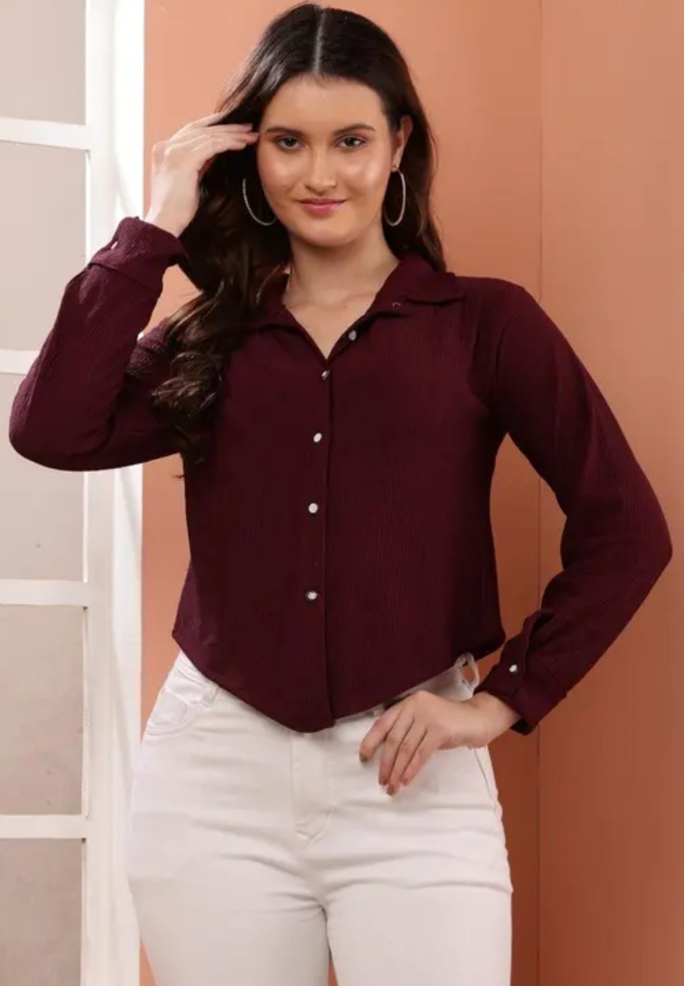Stylish and trendy wine crop shirt for women