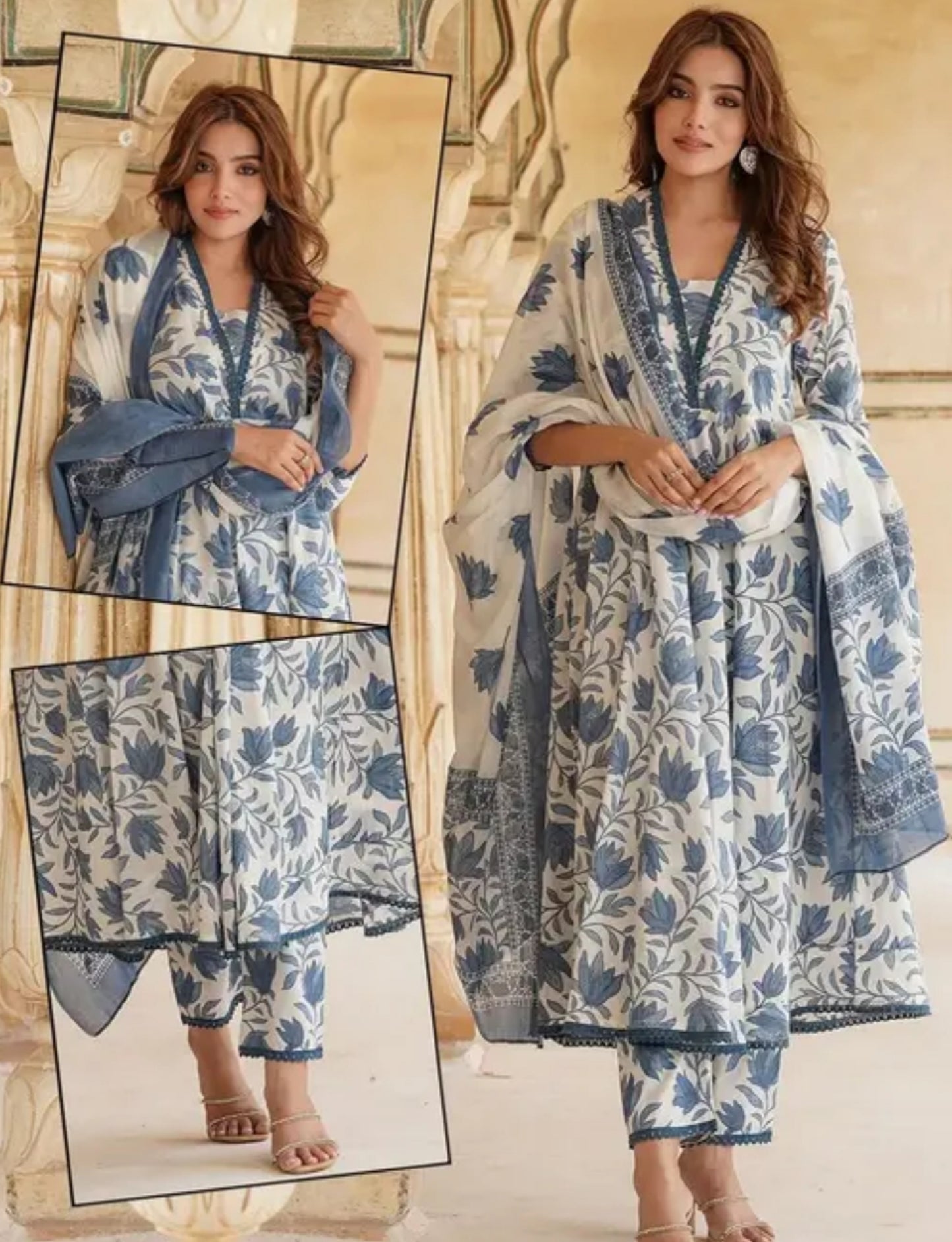 Women Printed Anarkali Kurta and Pant Set with Dupatta