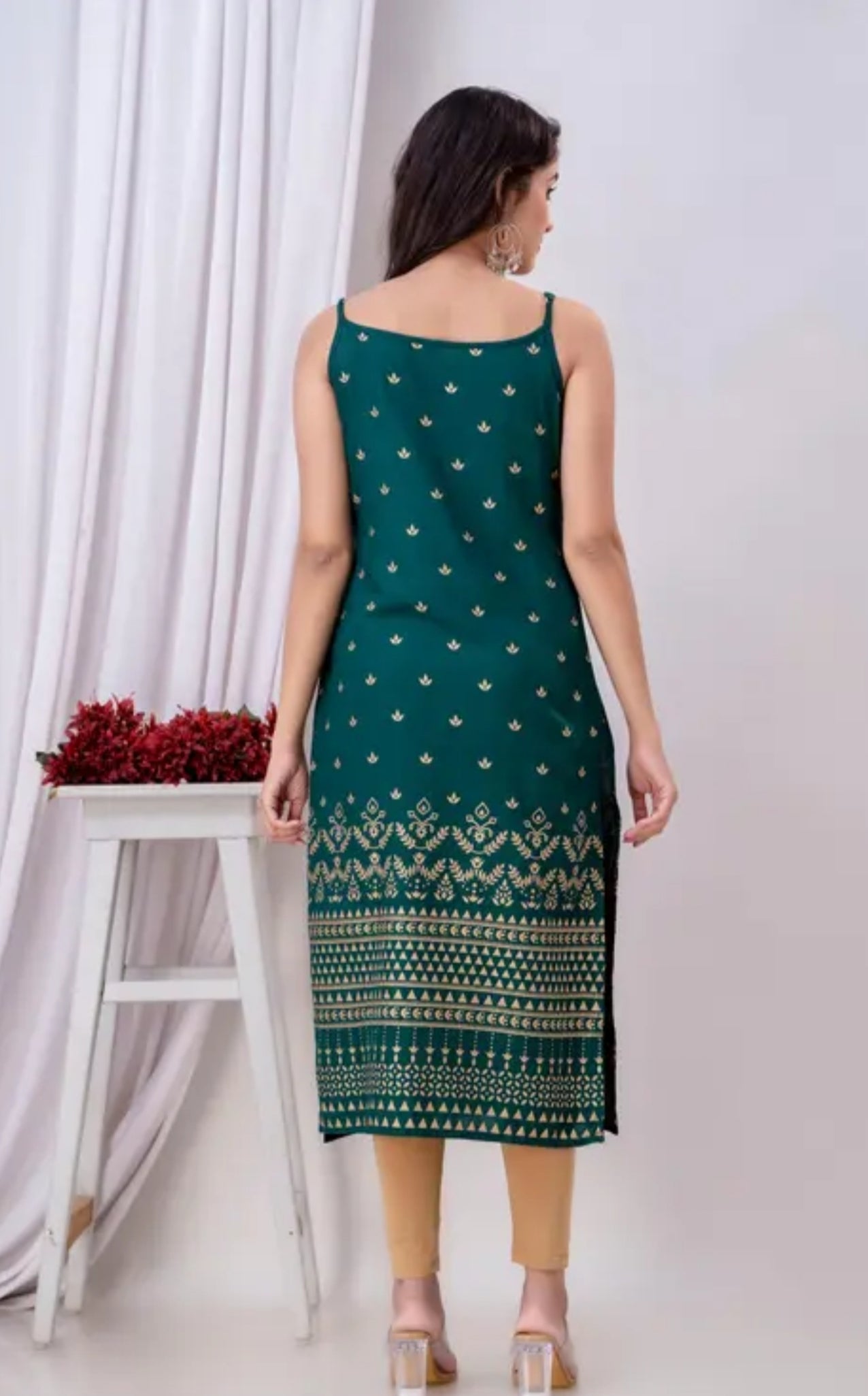 Rayon printed sleeveless kurti