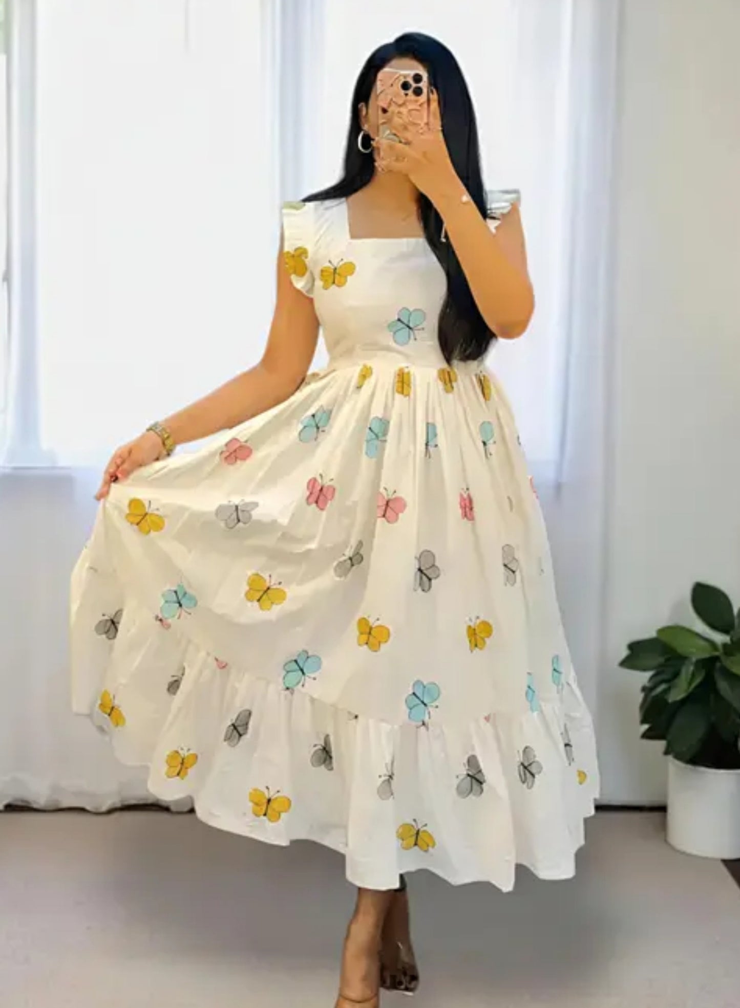 Western Printed Gown. White, Women Printed Kurti