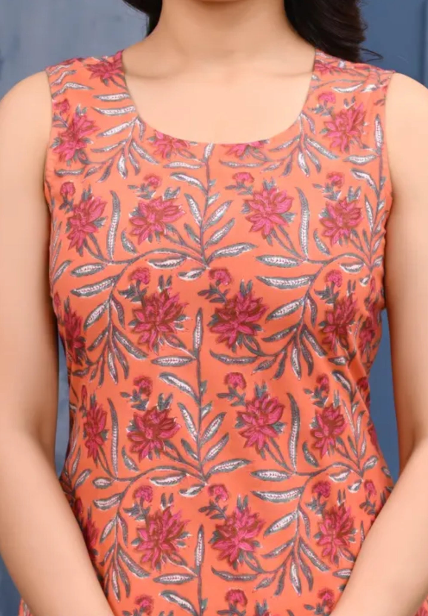 Women Beautiful printed cotton sleeveless kurti