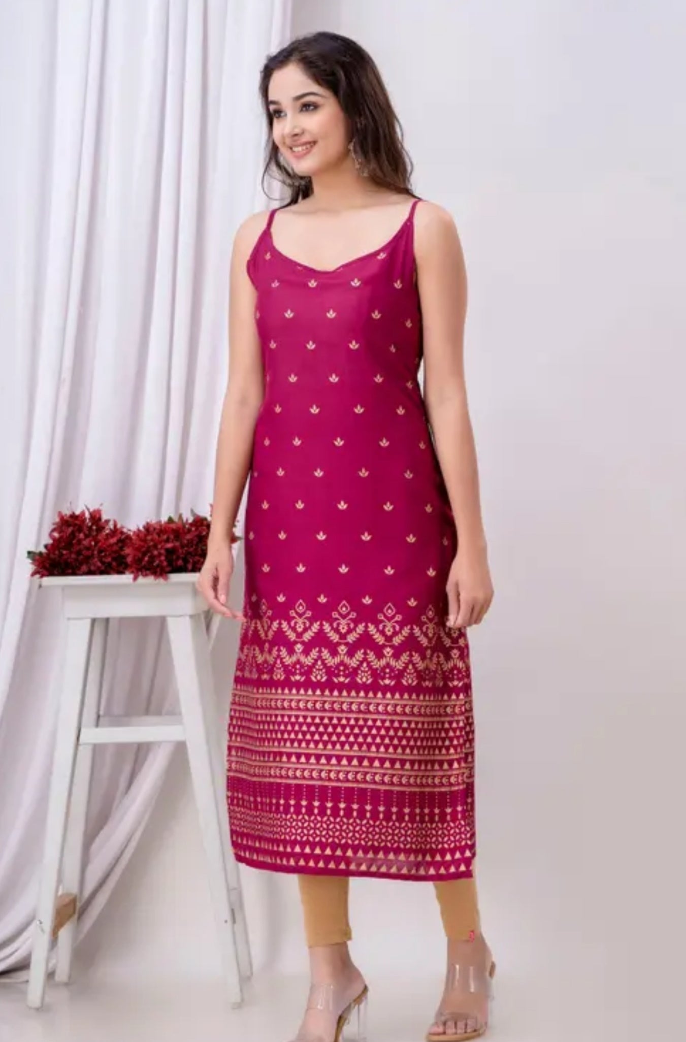 Rayon printed sleeveless kurti