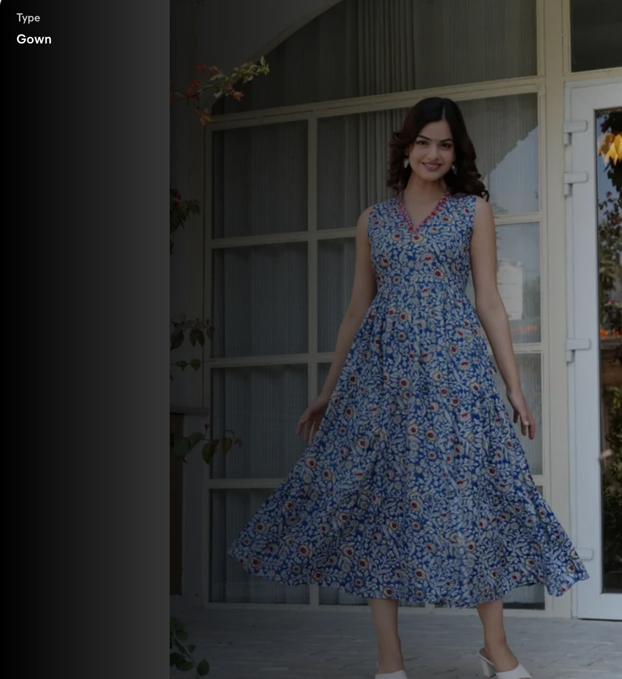 Women Cotton Blend Blue V Neck Printed Embroidery Sleeveless Full Length One Piece Western wear dress/Maxi dress /Gown dress