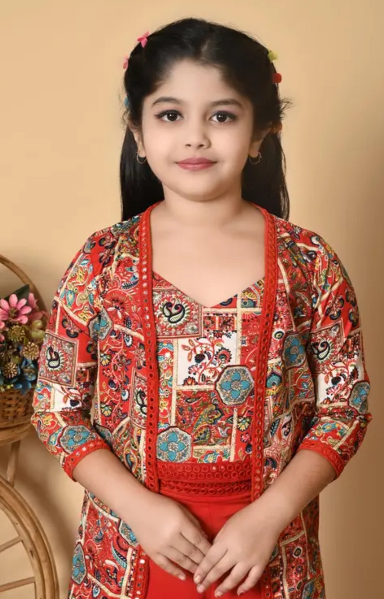 Girls Self Designed Premium Cotton Jacket Clothing Set