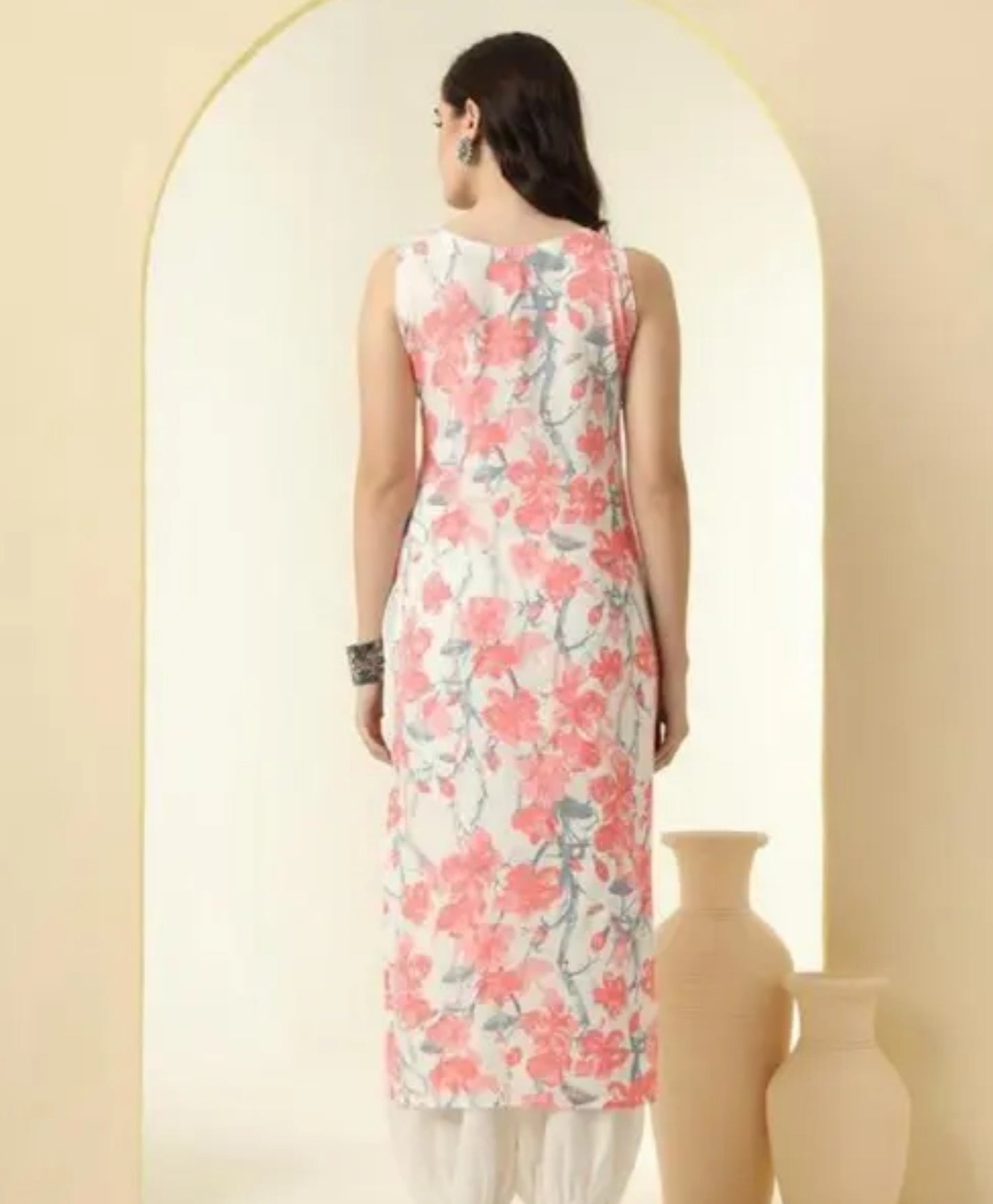 Women Cotton Printed Straight kurti, sleeveless straight long Kurti
