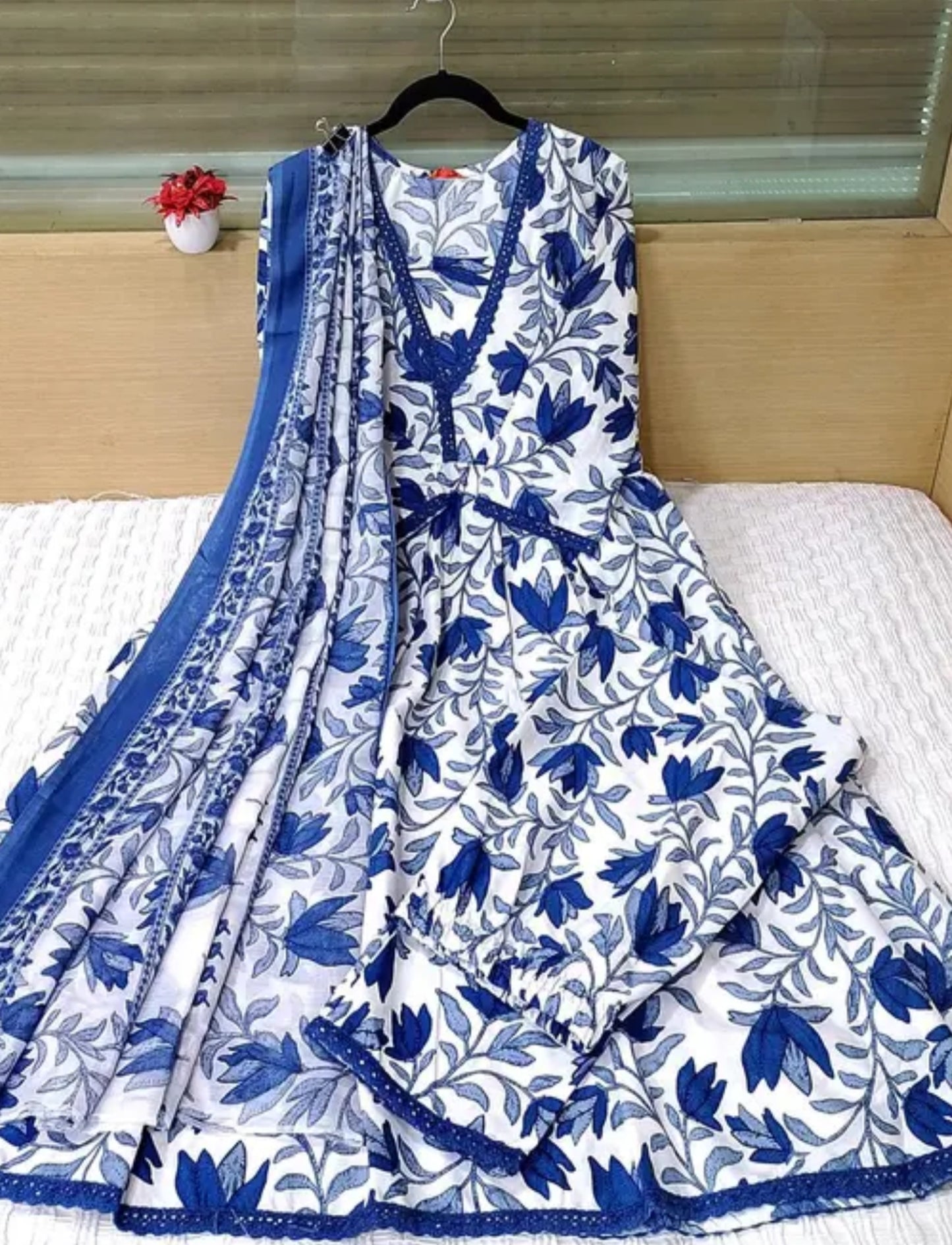 Women Printed Anarkali Kurta and Pant Set with Dupatta