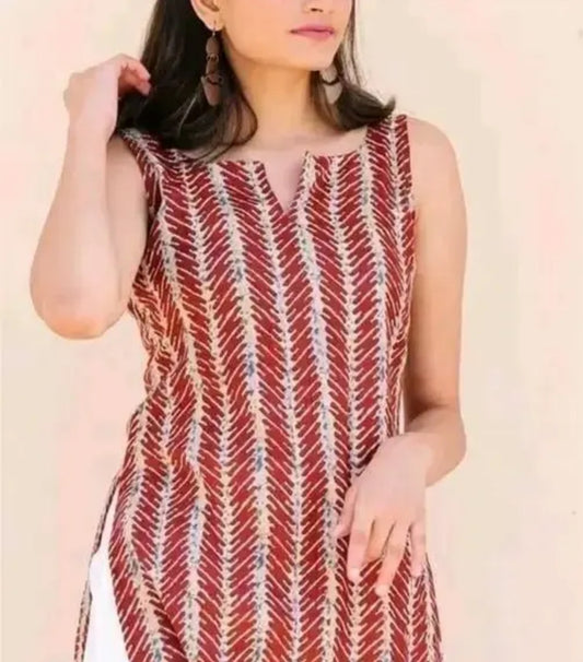 Women Rayon Printed Sleeveless kurti