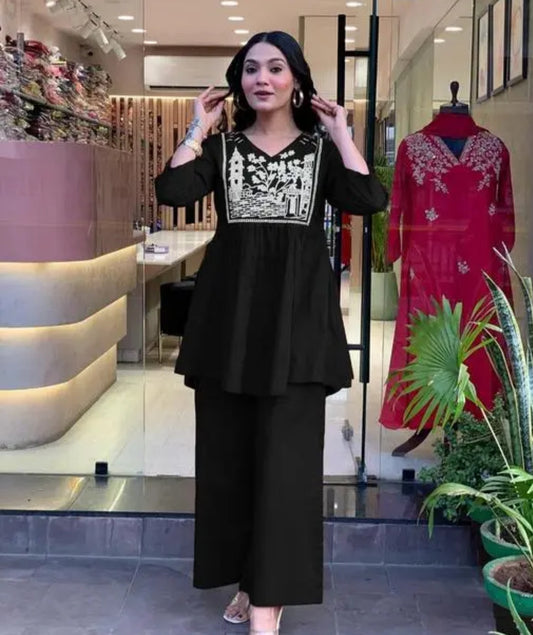 Black Embroidered co-ord set for party