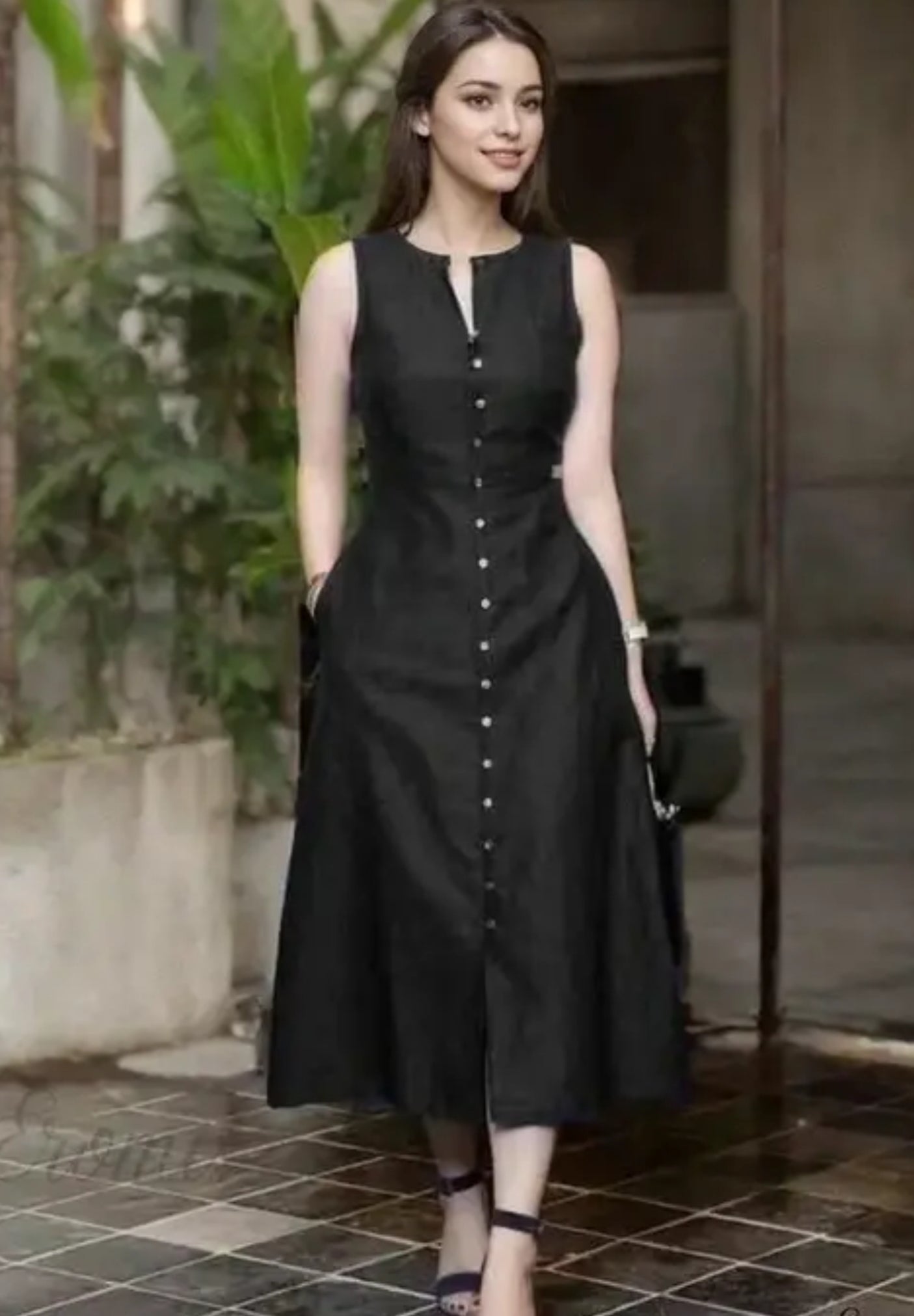Latest most Trendy  Sleeveless black one pise