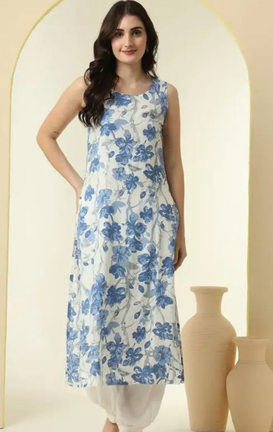 Women Rayon printed sleeveless partywear kurti