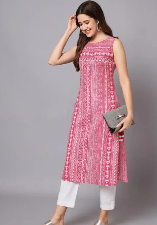 Women Rayon printed designer sleeveless jaipuri kurti