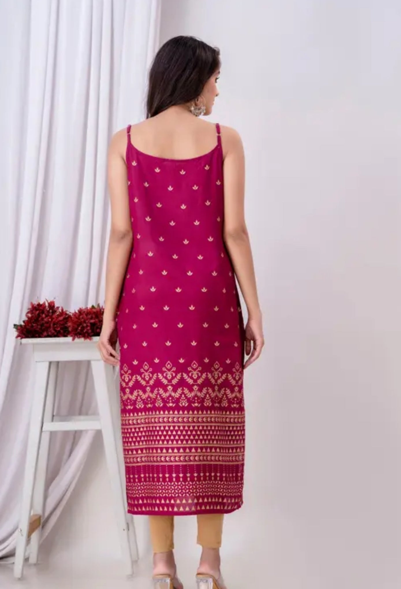Rayon printed sleeveless kurti