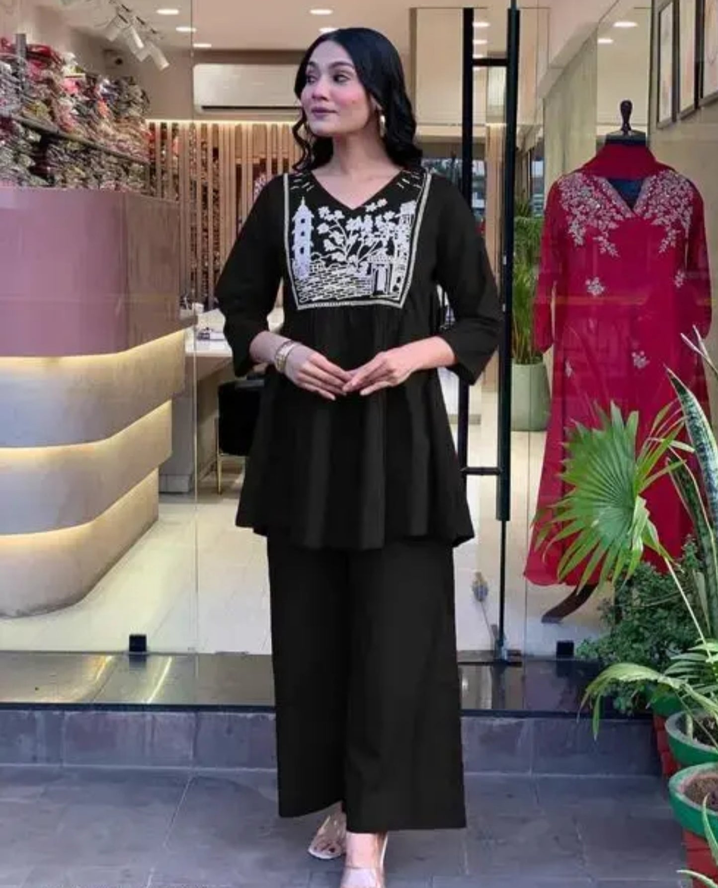 Black Embroidered co-ord set for party
