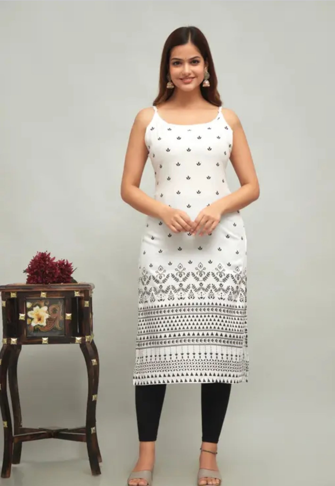 Rayon printed sleeveless kurti