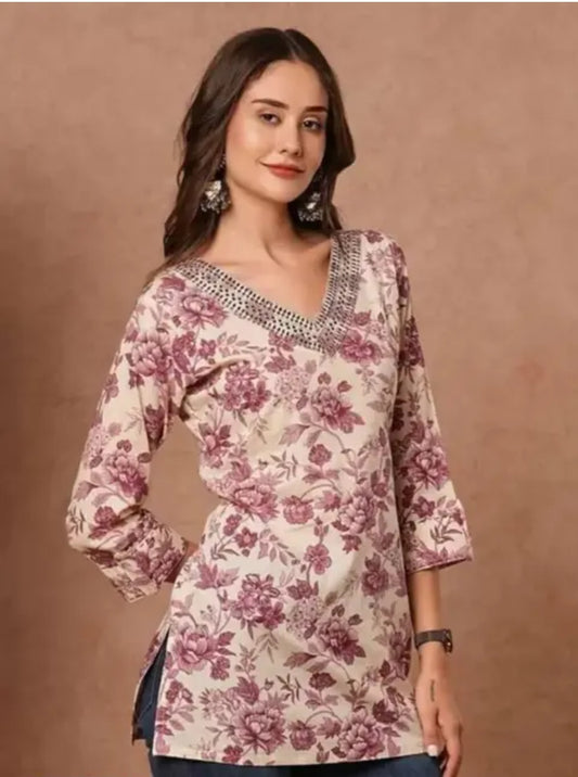 Summer Short Kurti With Embroidery For Women