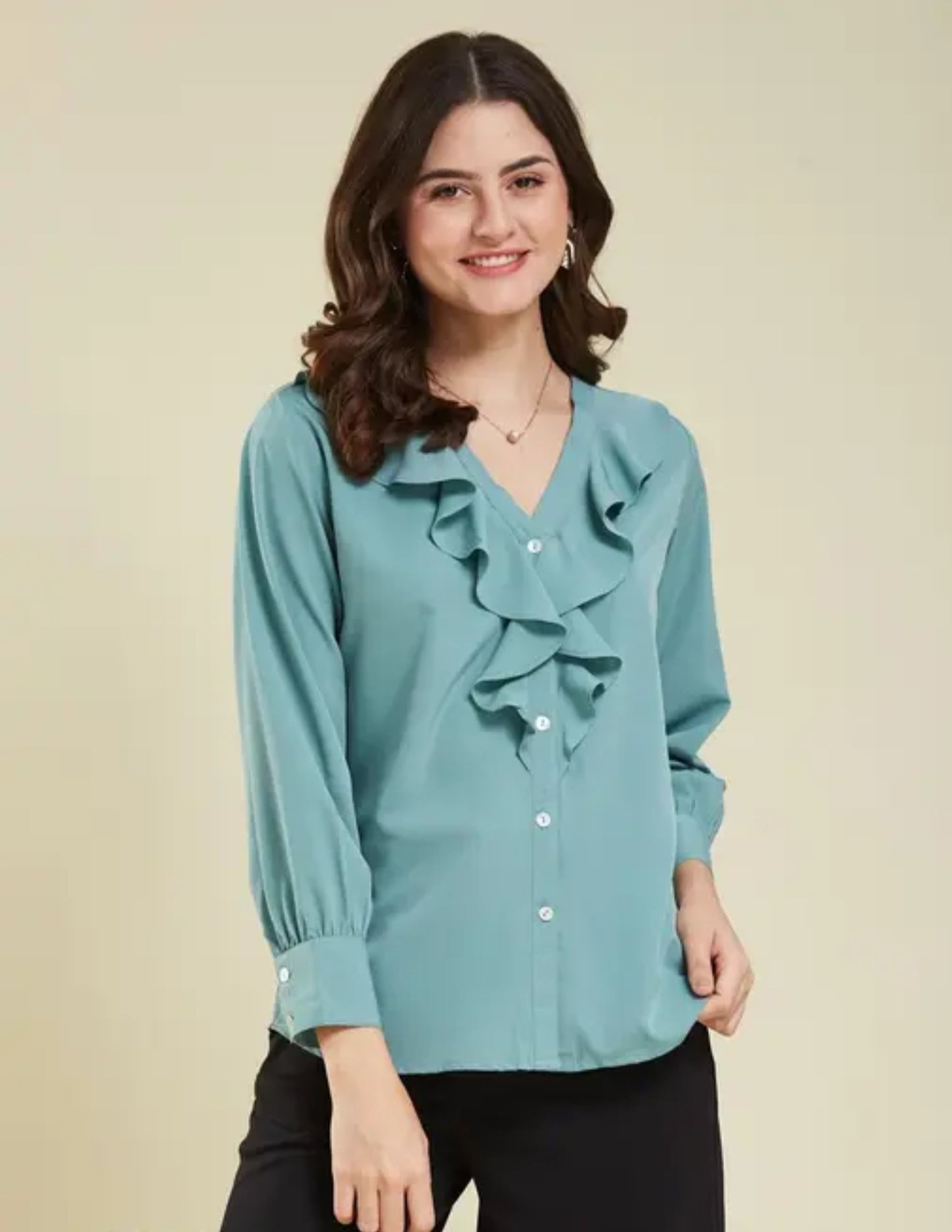 Women's Stylish Ruffled Solid Shirt
