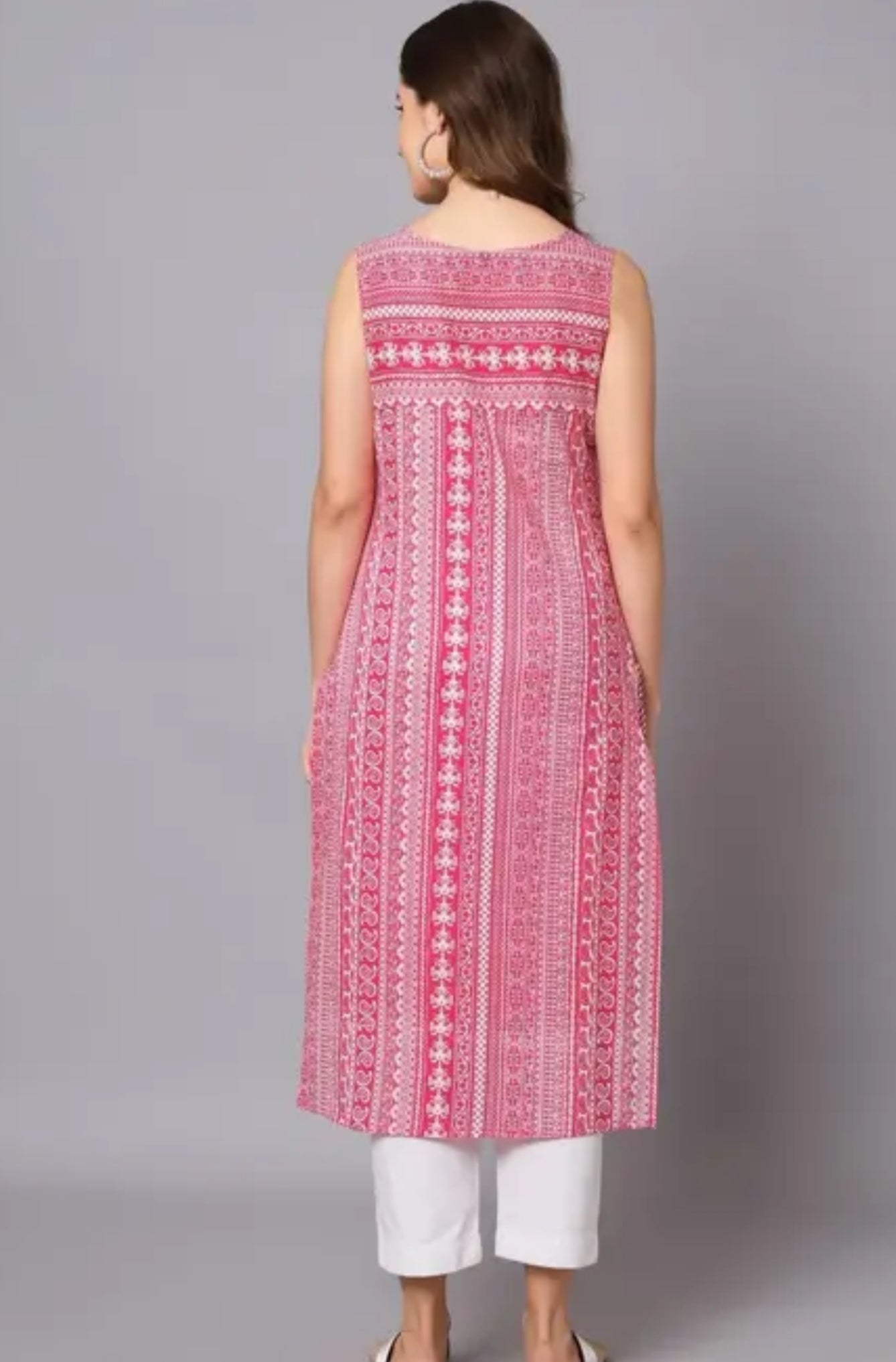 Women Rayon printed designer sleeveless jaipuri kurti