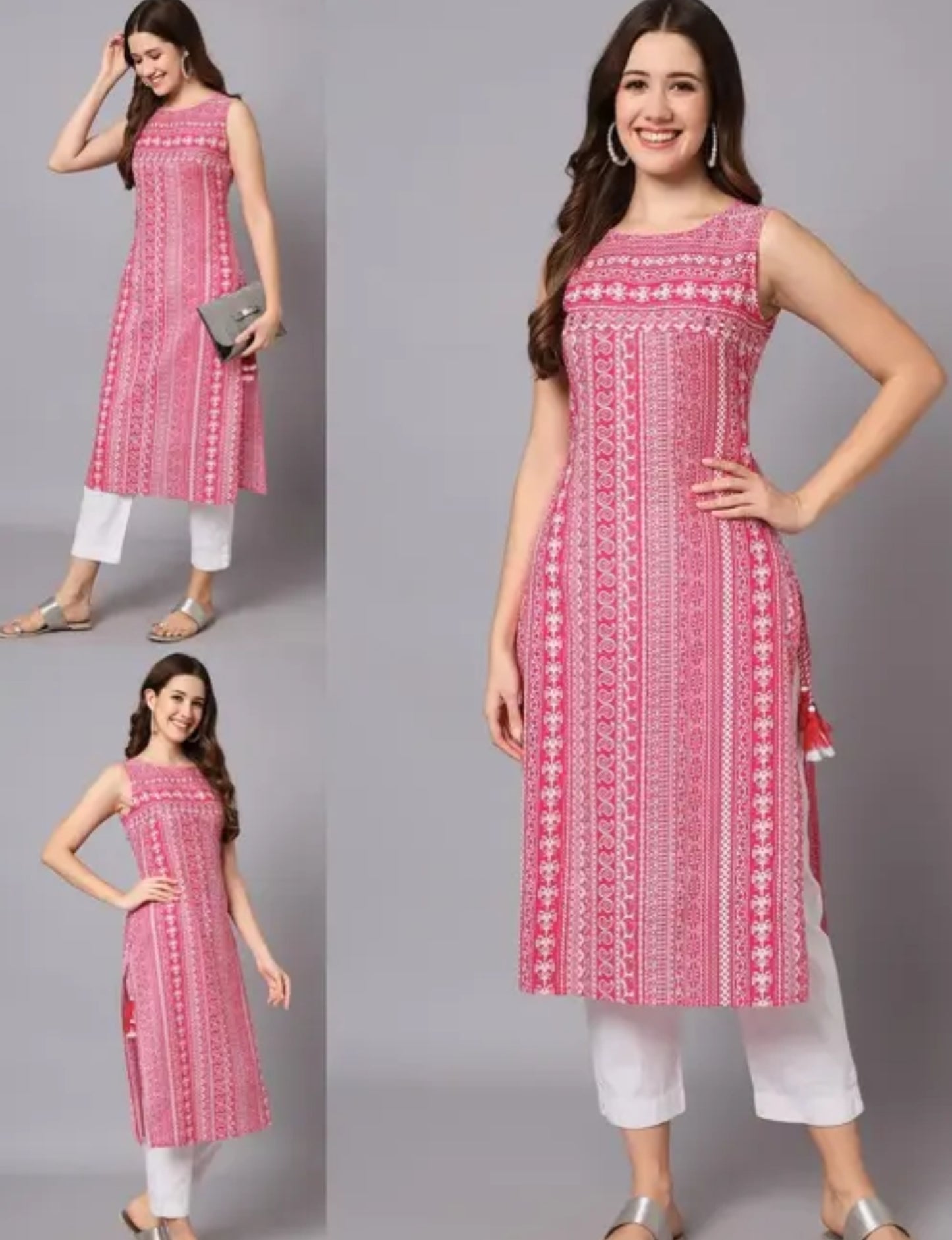 Women Rayon printed designer sleeveless jaipuri kurti