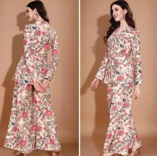 Women Viscose Rayon Shirt Plazzo Set